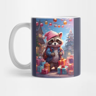 Kawaii Raccoon with Gifts in Winter Wonderland Mug